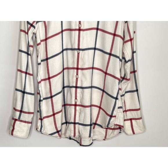 Faherty The Classic Stretch Windowpane Flannel Button-Up Shirt Cream Red Blue XS - Picture 4 of 10